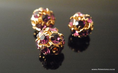 Swarovski Diamante Bead Amethyst/Gold 8mm